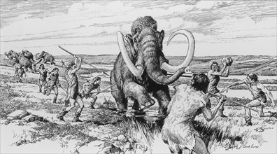 Scene of a mammoth being killed. Artist: Derek Lucas