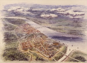 Aerial view of Londinium (London) from the north-west, c2nd century. Artist: Unknown