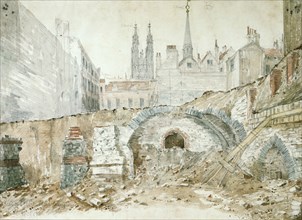 Parts of late 1st-early 2nd century basilica in the City of London. Artist: Henry Hodge