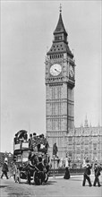 Horse bus in front of Big Ben, Westminster, London, late 19th-early 20th century. Artist: Unknown