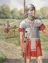 Roman soldier in armour. Artist: Derek Lucas