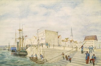Ships at a port; part of the London to Hong Kong Panorama. Artist: Unknown