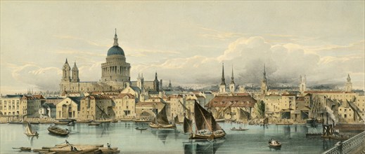 Boats on the River Thames and St Paul's Cathedral, City of London, 1850s. Artist: Maclure