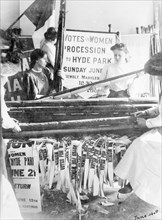 Preparing banners for Women's Sunday, London, 21 June 1908. Artist: Unknown
