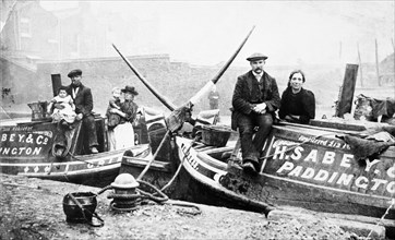 People seating on canal boats, London, late 19th century. Artist: Unknown
