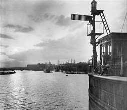 View upstream from Tower Bridge, Stepney, Tower Hamlets, London. Artist: George Davison Reid