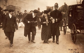 Suffragette being arrested, 19th November 1910. Artist: Unknown