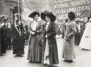Christabel Pankhurst at a suffragette demonstration, c1910. Artist: Unknown
