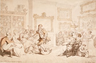 A reception at the dowager Duchess of Portland's, 1703. Artist: Thomas Rowlandson