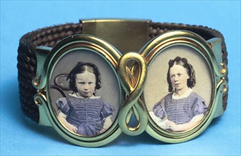 A Victorian bracelet with a band of woven hair, c1865. Artist: Unknown