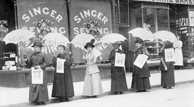 A parasol parade selling The Suffragette newspaper, Brighton, Sussex, 1914. Artist: Unknown