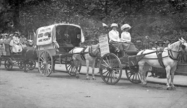 'Press Carts' delivering Votes for Women in central London, July 1911. Artist: Unknown