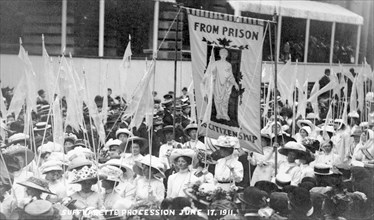 The 'From Prison to Citizenship' banner on the Women's Coronation Procession, London, 1911. Artist: Unknown