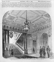 Hall and great staircase of the new Junior United Service clubhouse, St James's, London, 1857. Artist: Unknown