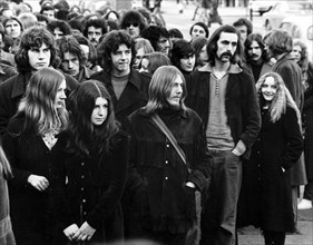 Crowd waiting for a pop concert at Round House, Chalk Farm, Camden, London, 1971. Artist: Henry Grant