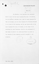 Letter from Elizabeth II, 20th May 1952 re royal succession. Artist: Queen Elizabeth II