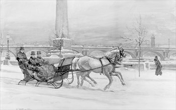 The Late Frost - The Prince of Wales sleighing on the Thames Embankment, London, c1900. Artist: Unknown