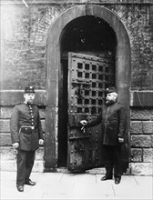 Chief Warder and his assistant at the inner door of Newgate Prison, London. Artist: Unknown