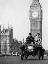 1903 De Dion on the London to Brighton Run with Big Ben behind, London. Artist: Unknown