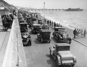 Cars driving along Bournemouth seafront, Dorset, 1928. Artist: Unknown