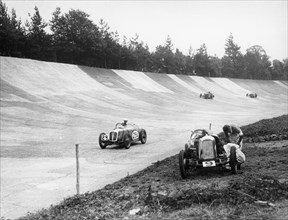 Motor racing action, Brooklands, Surrey, c1920-c1939. Artist: Unknown