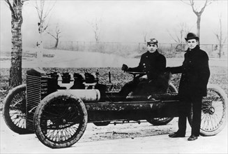 Barney Oldfield and Henry Ford with Ford '999', 1902. Artist: Unknown