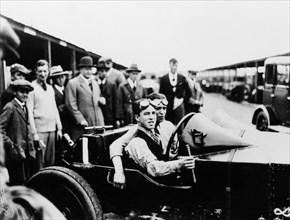 Jack Barclay in a Vauxhall TT car at Brooklands, Surrey. Artist: Unknown