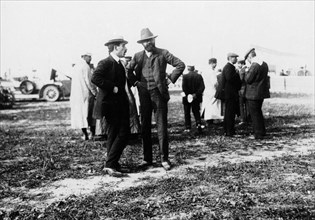 Louis Renault (to the left) and Edouard Michelin at the French Grand Prix, Dieppe, 1908. Artist: Unknown