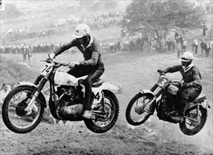 Two motorcyclists taking part in Motocross at Brands Hatch, Kent. Artist: Unknown