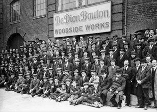 Workers outside the British De Dion Bouton works, early 1920s. Artist: Unknown