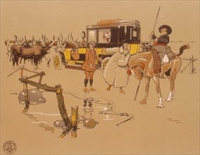 A Berliet car stuck in the middle of cattle, 1906. Artist: Unknown