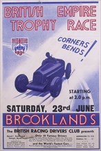 Poster advertising the British Empire Trophy Race, Brooklands, Surrey. Artist: Unknown