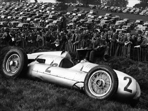 Crashed Auto Union, Donington Grand Prix, 1938. Artist: Unknown