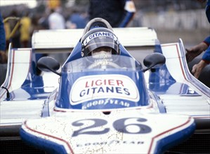 Jacques Laffite at the wheel of a Ligier-Cosworth, British Grand Prix, Brands Hatch, 1980. Artist: Unknown