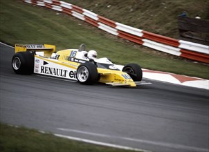 Rene Arnoux racing a Renault RE20, British Grand Prix, Brands Hatch, 1980. Artist: Unknown