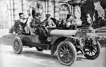 King Alfonso XIII in a Hispano-Suiza car, palace of La Granja, Segovia, Spain, c1907. Artist: Unknown