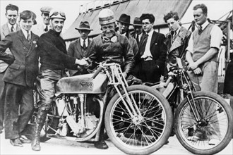 Bill Lacey and Tommy Atkins with a Norton bike, 1931. Artist: Unknown
