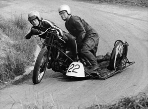H Wilderspin taking part in the Gurston Hill Climb, on a 1936 Matchless bike, 1971. Artist: Unknown