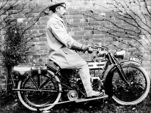 Man on a 1913 Douglas 350cc motorcycle, (c1913?). Artist: Unknown