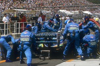 Pit stop for Michael Schumacher's Benetton-Ford, 1994. Artist: Unknown