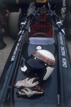 Jackie Stewart's racing helmet and gloves, British Grand Prix, 1967 Artist: Unknown