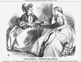 'Columbia's Sewing-Machine', 1864. Artist: John Tenniel