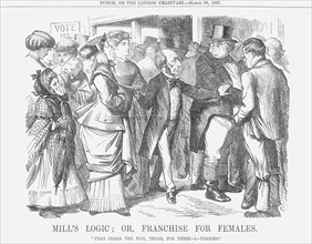 'Mills' Logic; or, Franchise for Females', 1867. Artist: John Tenniel