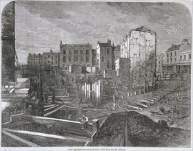 Construction of the Metropolitan Railway and Fleet Ditch, London, 1862. Artist: Anon