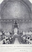 Queen Victoria at the Guildhall banquet, London, 1837. Artist: Anon