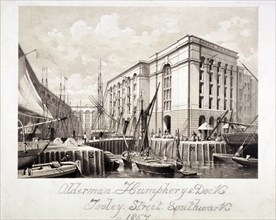View of John Humphrey's Dock and Hay's Wharf, Tooley Street, Bermondsey, London, 1857. Artist: Anon