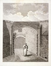 The gateway at Charterhouse, Finsbury, London, c1800. Artist: John Barlow