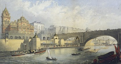'Thames Embankment - Steam Boat Landing Pier at Waterloo', London, 1864. Artist: RM Bryson