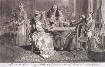 'Playing the game at quadrille', c1745. Artist: Anon