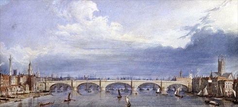 New London Bridge, London, 1829. Artist: Augustus Charles Pugin